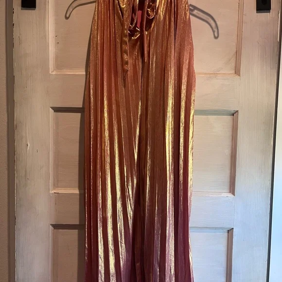 Metallic Rose Gold Pleated Party Dress - Picture 2 of 4